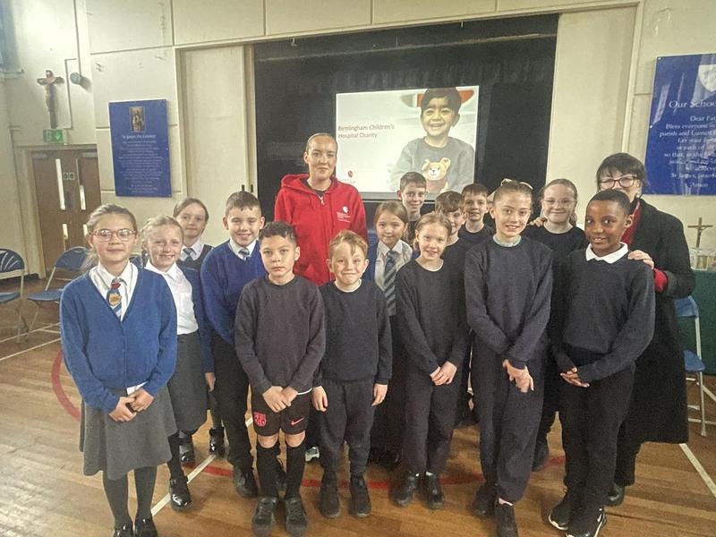 The Caritas Mini Vinnies and Jay from Birmingham Children's Hospital